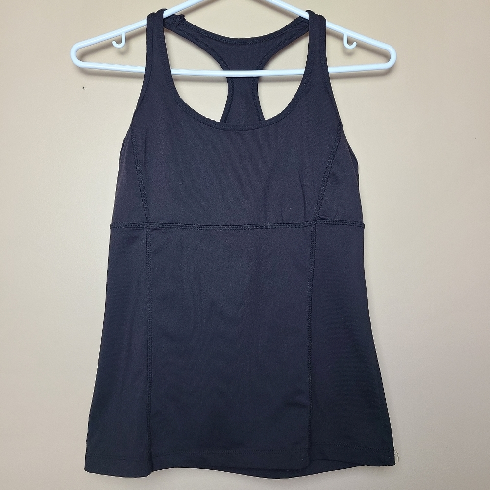 Sportek Women's Built-in Bra Athletic  Activewear Black Racerback Tank Top